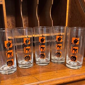 VINTAGE‎ Libby 5p Halloween Themed Glass Set with Orange and Black Design